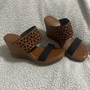Italian shoemaker brown and black wedges.